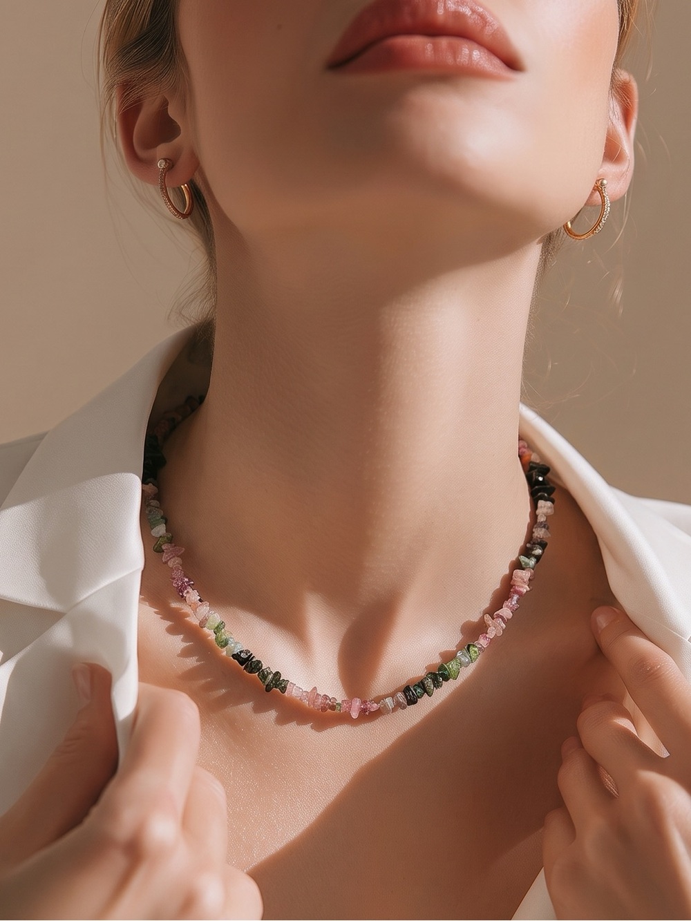 Elegant Multicolour Tourmaline Gemstone Beaded Necklace